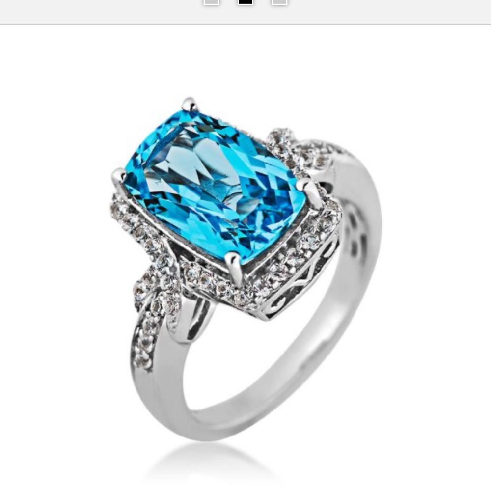 BLUE TOPAZ AND CREATED WHITE SAPPHIRE RING - Picture 2 of 5